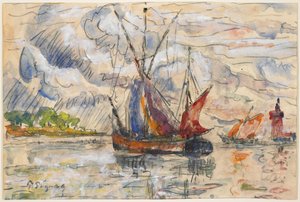 Barcos de pesca en La Rochelle, c.1919-21 (grafito, acuarela y blanco opaco) de Paul Signac